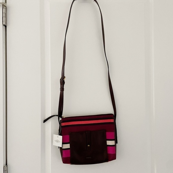 Fossil Jenna TZ Crossbody Purse Wine Multi Stripe - Picture 9 of 9